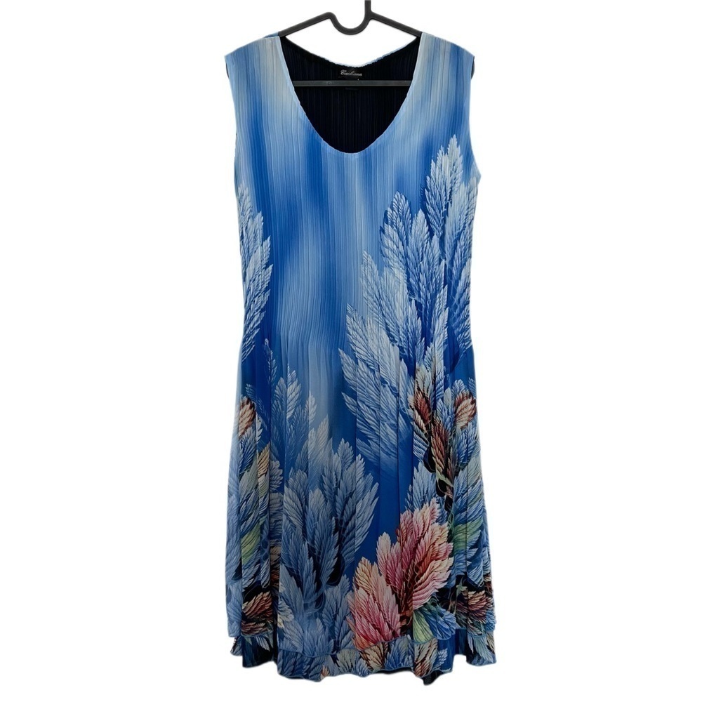 Caeliann Accordian Pleated Coastal Beach Coral Reef Ocean Aquatic Sundress Large